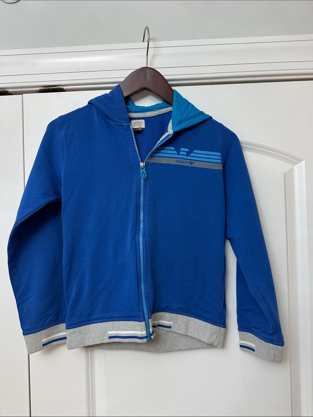 Giorgio Armani Royal Blue Zip Hoodie with Light Blue Lining